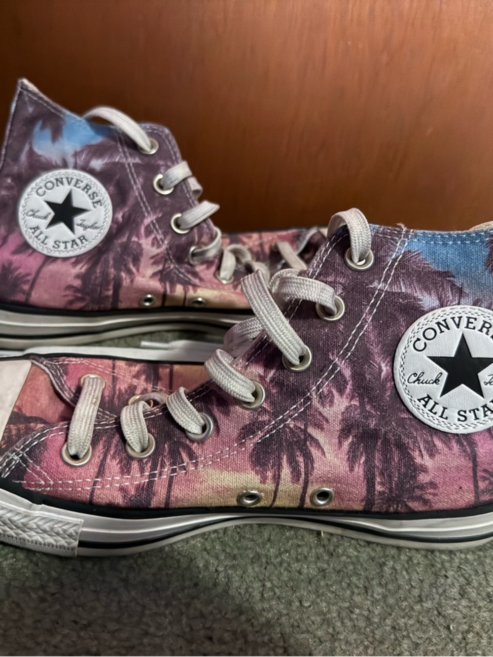 Converse Kids High Top Sneakers in Pink and Purple Palm Print